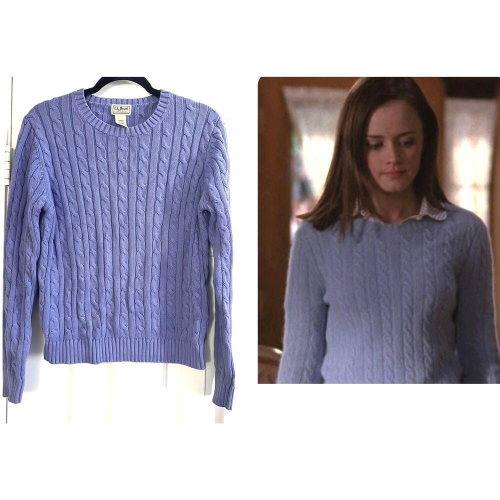 RORY GILMORE GIRLS L.L. Bean Blue Cable Knit Vintage Sweater Preppy ALT - Sz M